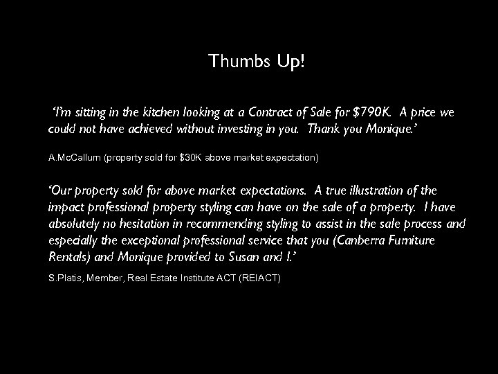 Thumbs Up! ‘I’m sitting in the kitchen looking at a Contract of Sale for