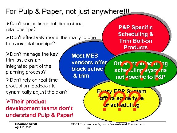 For Pulp & Paper, not just anywhere!!! ØCan’t correctly model dimensional relationships? ØDon’t effectively