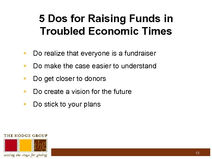 5 Dos for Raising Funds in Troubled Economic Times § Do realize that everyone