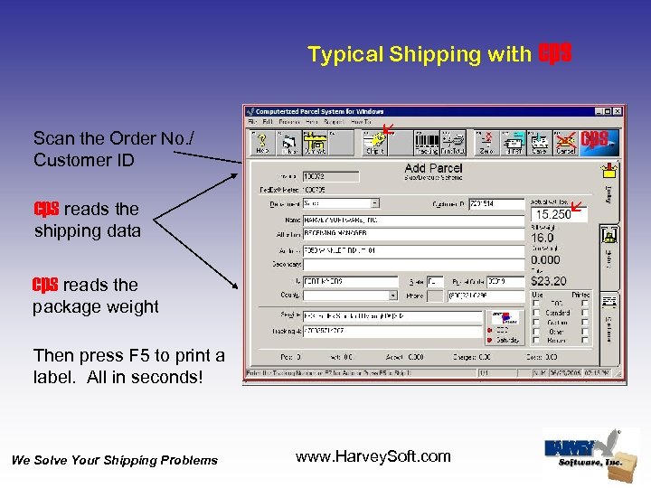 Typical Shipping with cps Scan the Order No. / Customer ID å cps reads