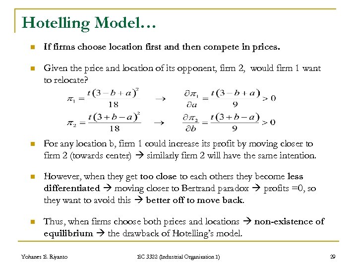 Hotelling Model… n If firms choose location first and then compete in prices. n