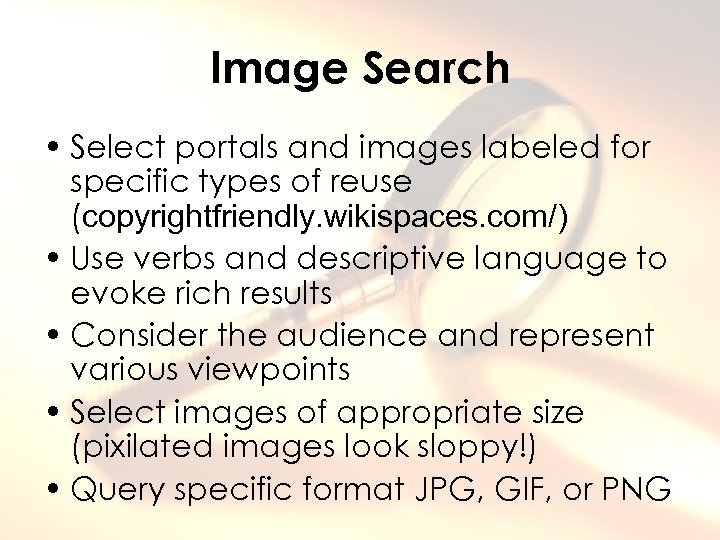 Image Search • Select portals and images labeled for specific types of reuse (copyrightfriendly.