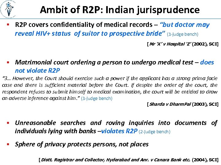 Ambit of R 2 P: Indian jurisprudence § R 2 P covers confidentiality of
