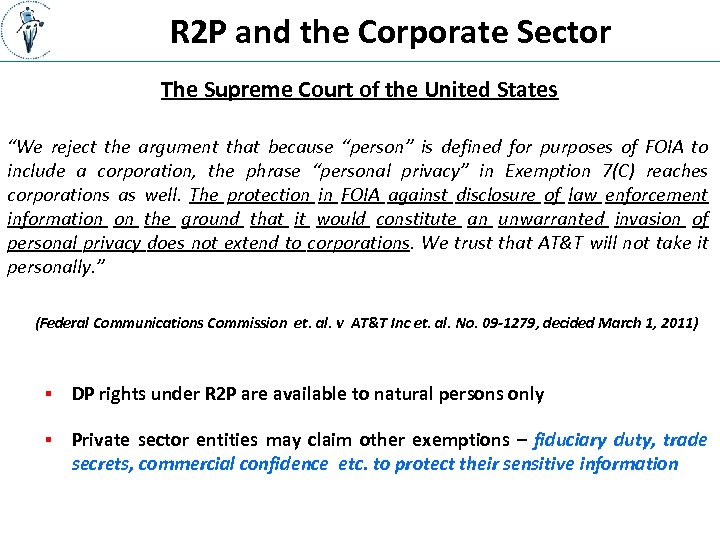 R 2 P and the Corporate Sector The Supreme Court of the United States