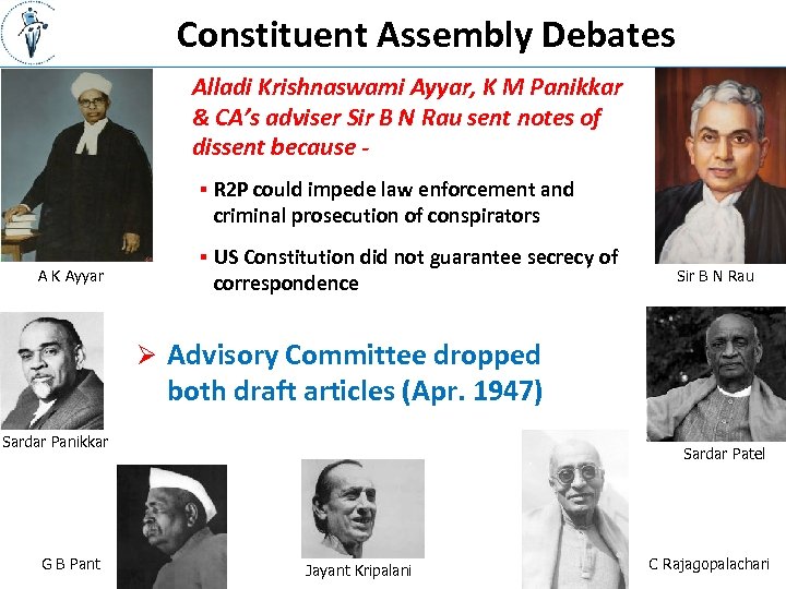 Constituent Assembly Debates Alladi Krishnaswami Ayyar, K M Panikkar & CA’s adviser Sir B
