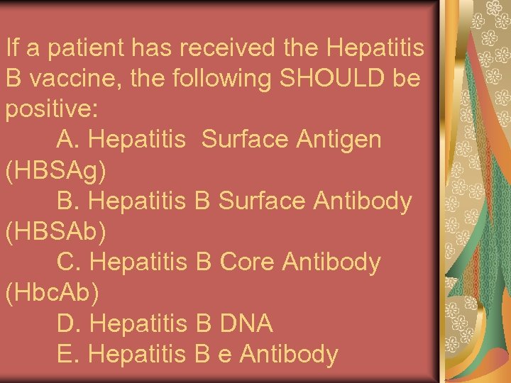 If a patient has received the Hepatitis B vaccine, the following SHOULD be positive: