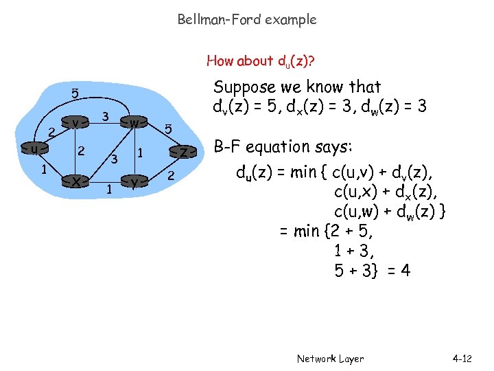 Bellman-Ford example How about du(z)? Suppose we know that dv(z) = 5, dx(z) =