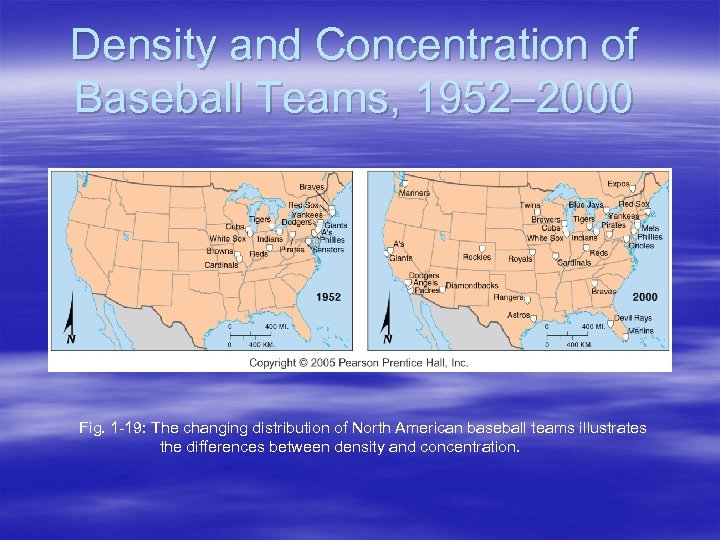 Density and Concentration of Baseball Teams, 1952– 2000 Fig. 1 -19: The changing distribution