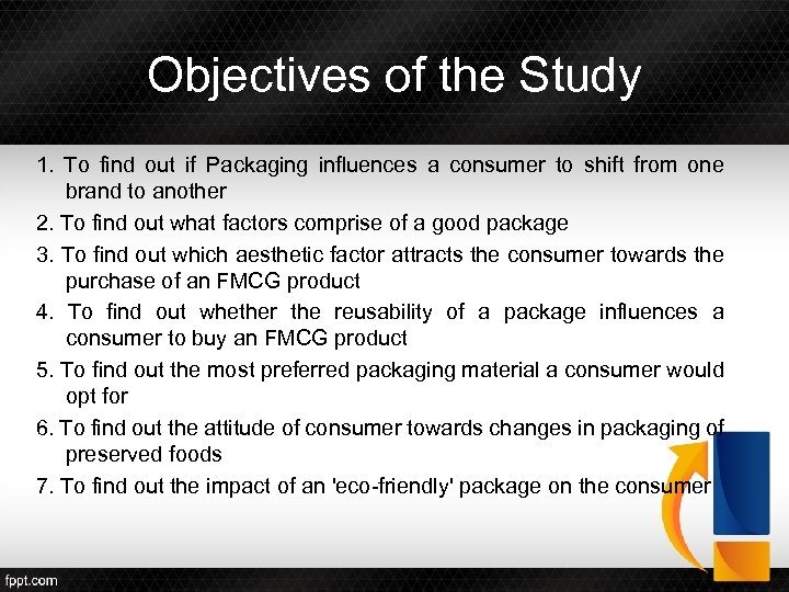 Objectives of the Study 1. To find out if Packaging influences a consumer to