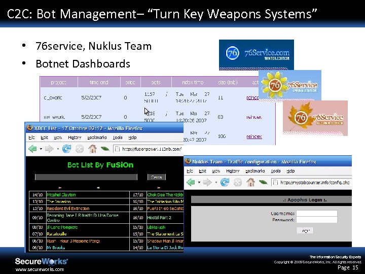 C 2 C: Bot Management– “Turn Key Weapons Systems” • 76 service, Nuklus Team