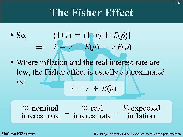 5 - 18 The Fisher Effect ~ w So, (1+ i ) = (1+r)