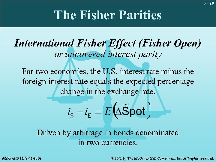 5 - 19 The Fisher Parities International Fisher Effect (Fisher Open) or uncovered interest