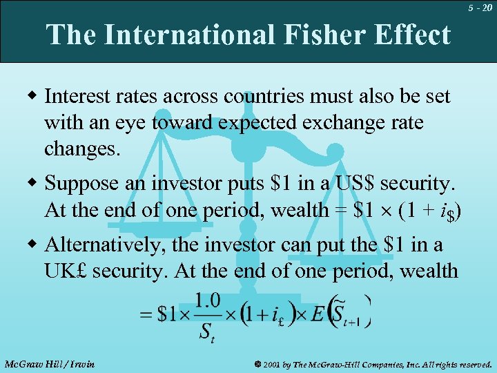 5 - 20 The International Fisher Effect w Interest rates across countries must also