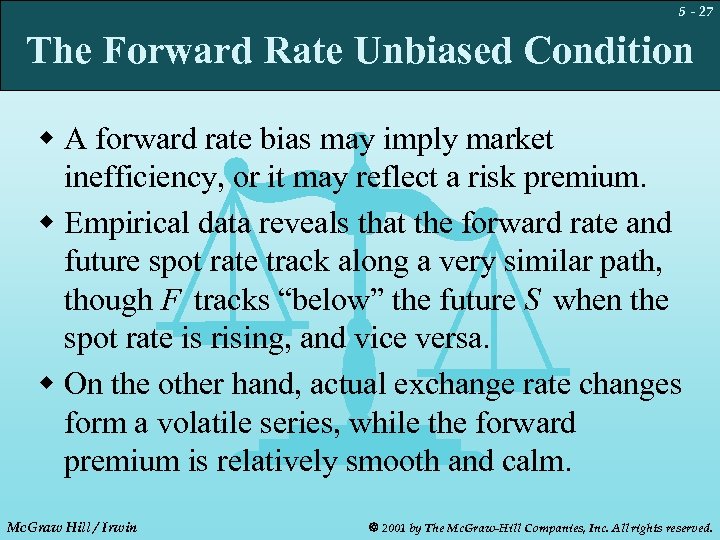 5 - 27 The Forward Rate Unbiased Condition w A forward rate bias may