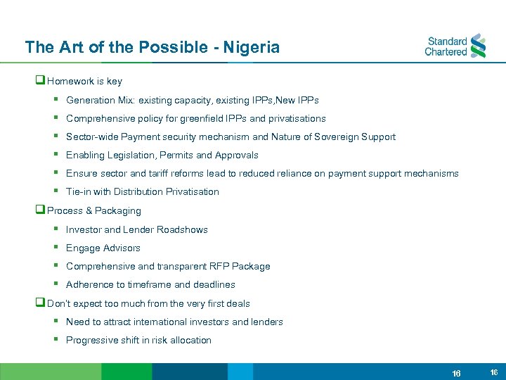 The Art of the Possible - Nigeria q Homework is key § Generation Mix: