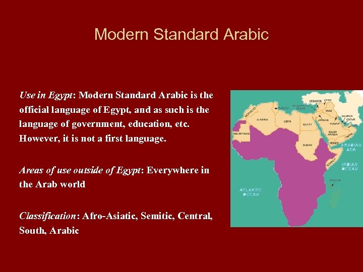 Modern Standard Arabic Use in Egypt: Modern Standard Arabic is the official language of