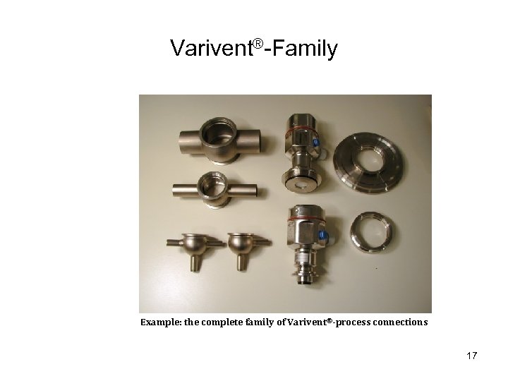 Varivent®-Family Example: the complete family of Varivent®-process connections 17 