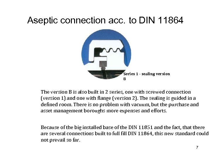 Aseptic connection acc. to DIN 11864 Series 1 - sealing version B The version