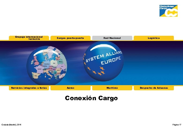 Grupaje internacional terrestre Cargas puerta-puerta Red Nacional Logística Servicios integrales a ferias Aéreo Marítimo