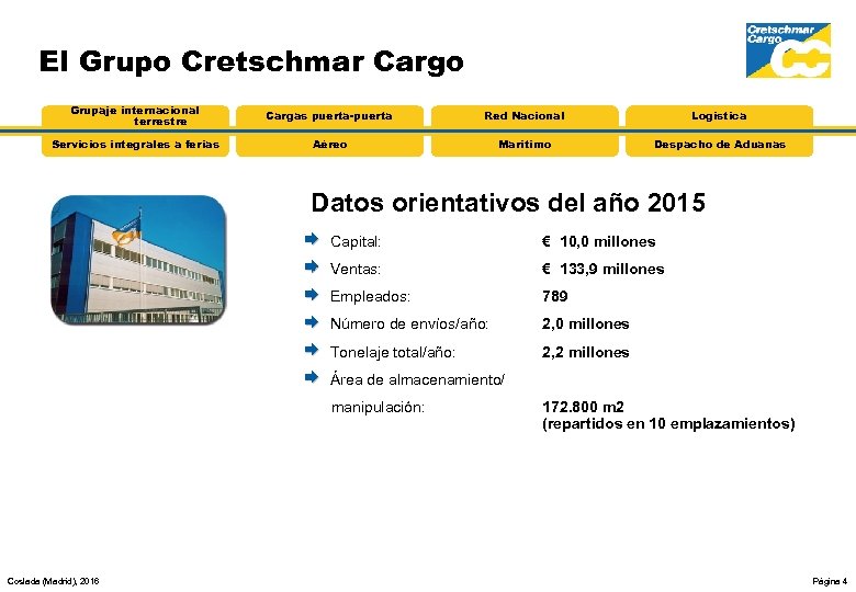 El Grupo Cretschmar Cargo Grupaje internacional terrestre Cargas puerta-puerta Red Nacional Logística Servicios integrales