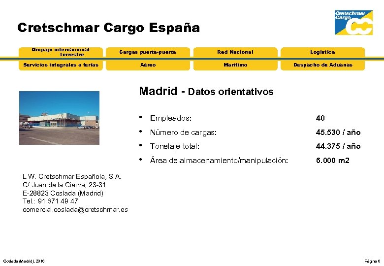 Cretschmar Cargo España Grupaje internacional terrestre Cargas puerta-puerta Red Nacional Logística Servicios integrales a