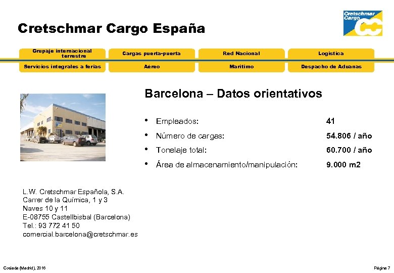Cretschmar Cargo España Grupaje internacional terrestre Cargas puerta-puerta Red Nacional Logística Servicios integrales a