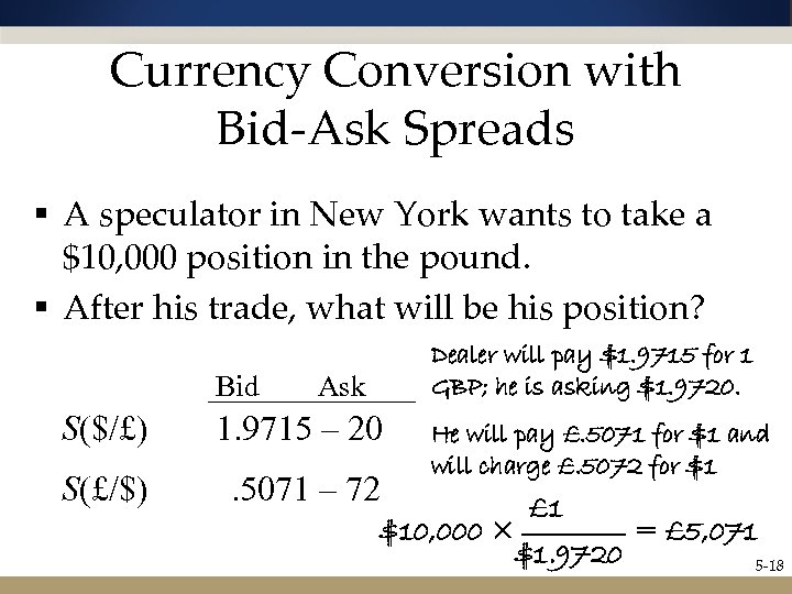 Currency Conversion with Bid-Ask Spreads § A speculator in New York wants to take