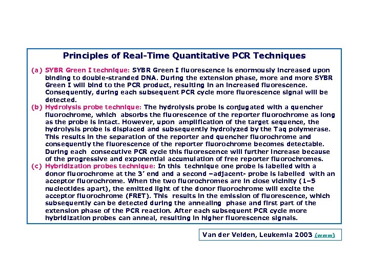 Principles of Real Time Quantitative PCR Techniques (a) SYBR Green I technique: SYBR Green