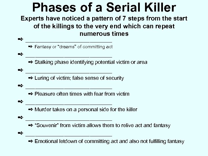 Phases of a Serial Killer Experts have noticed a pattern of 7 steps from