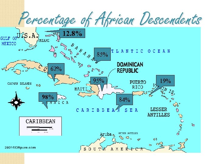 Percentage of African Descendents 12. 8% 85% 62% 95% 98% 19% 84% 