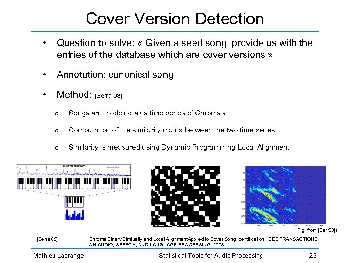 Cover Version Detection • Question to solve: « Given a seed song, provide us