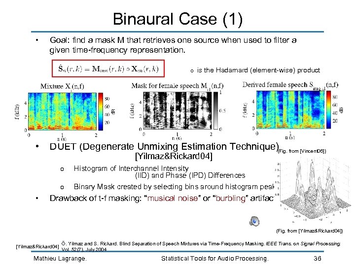 Binaural Case (1) • Goal: find a mask M that retrieves one source when