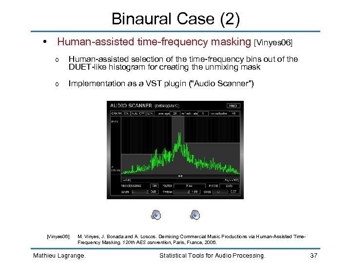 Binaural Case (2) • Human-assisted time-frequency masking [Vinyes 06] o Human-assisted selection of the