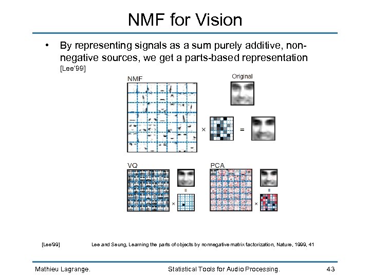 NMF for Vision • By representing signals as a sum purely additive, non- negative