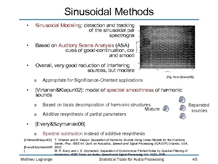 Sinusoidal Methods • Sinusoidal Modeling: detection and tracking of the sinusoidal partial peaks on