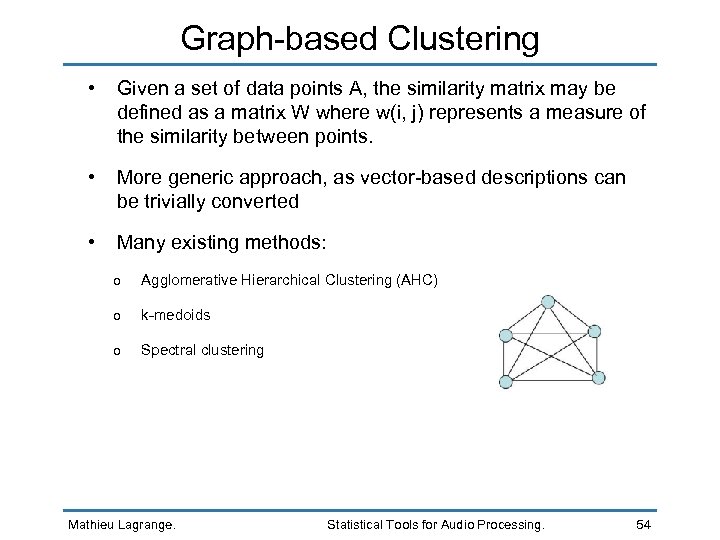 Graph-based Clustering • Given a set of data points A, the similarity matrix may