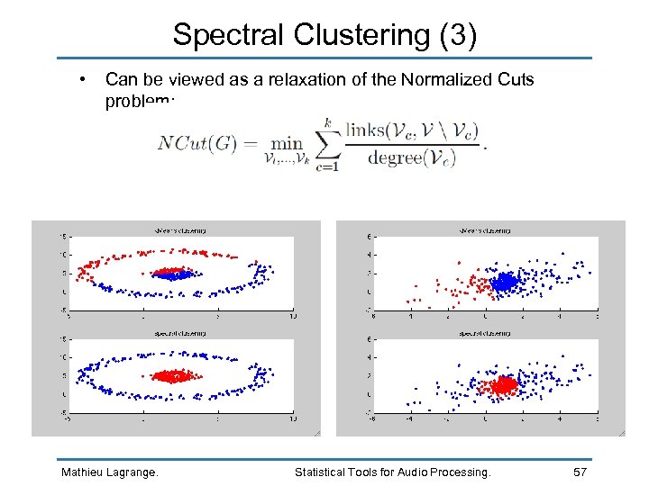 Spectral Clustering (3) • Can be viewed as a relaxation of the Normalized Cuts