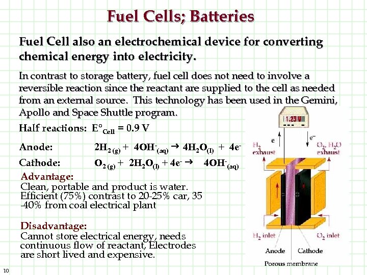 Fuel Cells; Batteries Fuel Cell also an electrochemical device for converting chemical energy into