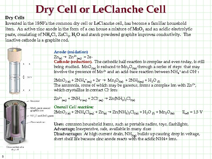 Dry Cell or Le. Clanche Cell Dry Cells Invented in the 1860’s the common