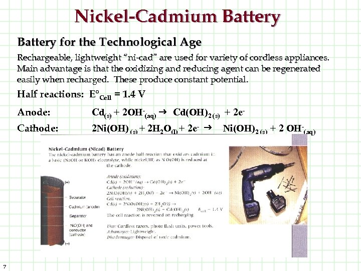 Nickel-Cadmium Battery for the Technological Age Rechargeable, lightweight “ni-cad” are used for variety of