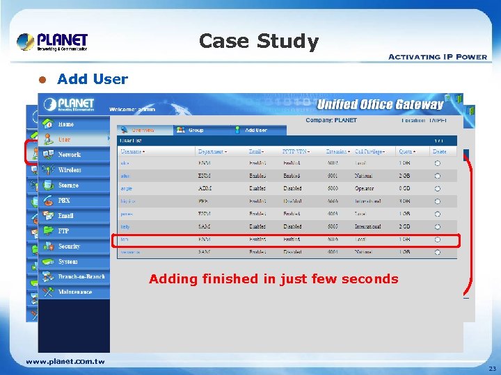 Case Study l Add User Adding finished in just few seconds www. planet. com.