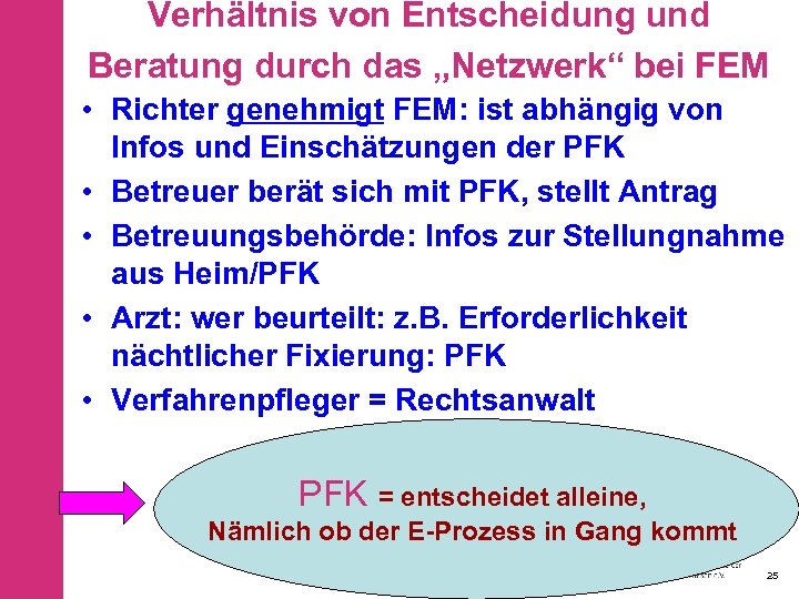 Verhältnis von Entscheidung und Beratung durch das „Netzwerk“ bei FEM • Richter genehmigt FEM: