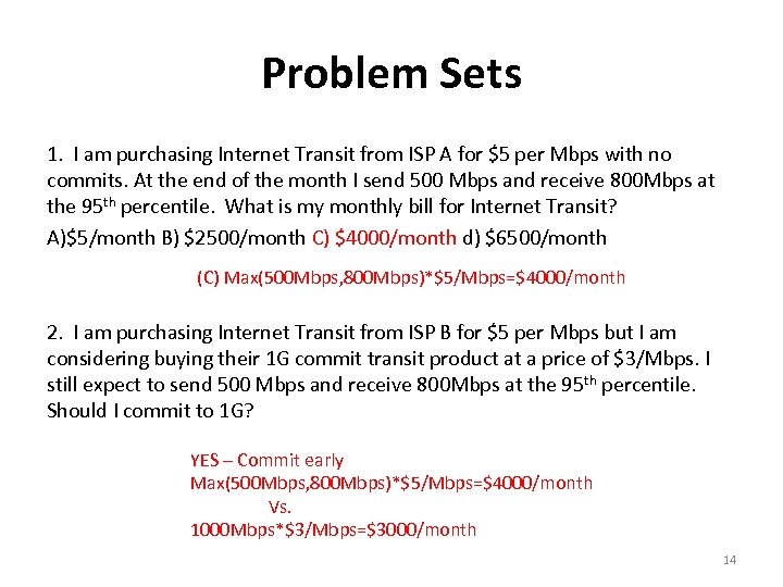 Problem Sets 1. I am purchasing Internet Transit from ISP A for $5 per