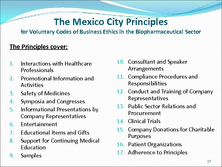 The Mexico City Principles for Voluntary Codes of Business Ethics in the Biopharmaceutical Sector