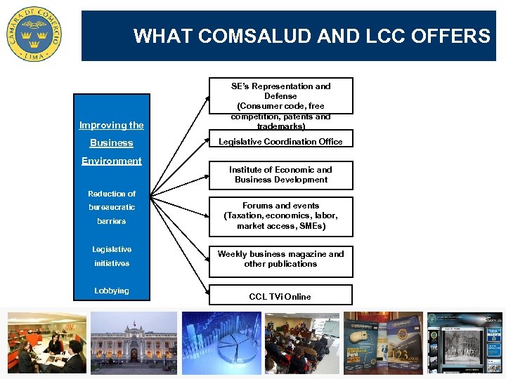 WHAT COMSALUD AND LCC OFFERS Improving the SE’s Representation and Defense (Consumer code, free