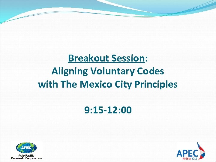 Breakout Session: Aligning Voluntary Codes with The Mexico City Principles 9: 15 -12: 00