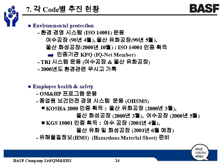 7. 각 Code별 추진 현황 ● Environmental protection - 환경 경영 시스템 (ISO 14001)