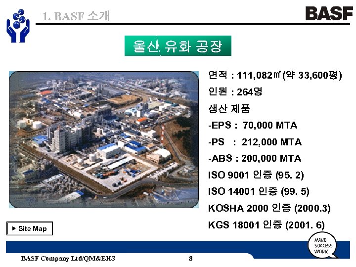 1. BASF 소개 울산 유화 공장 면적 : 111, 082㎡(약 33, 600평) 인원 :