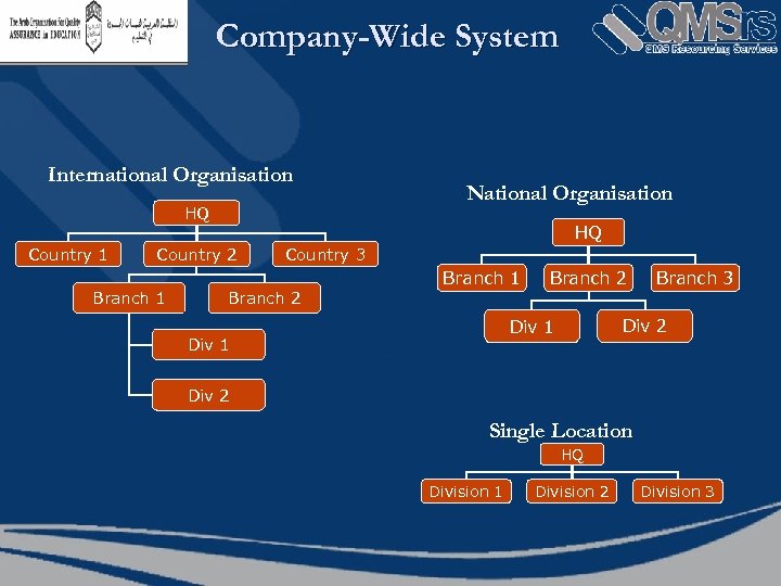 Company-Wide System International Organisation HQ Country 1 HQ Country 2 Branch 1 National Organisation