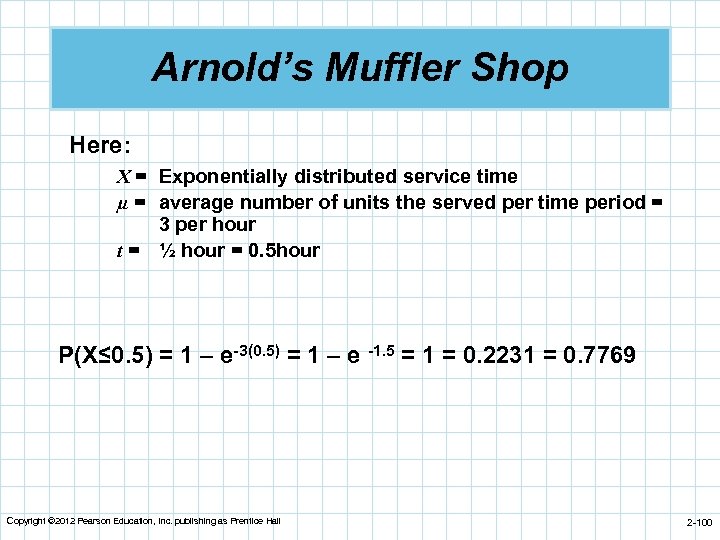 Arnold’s Muffler Shop Here: X = Exponentially distributed service time µ = average number